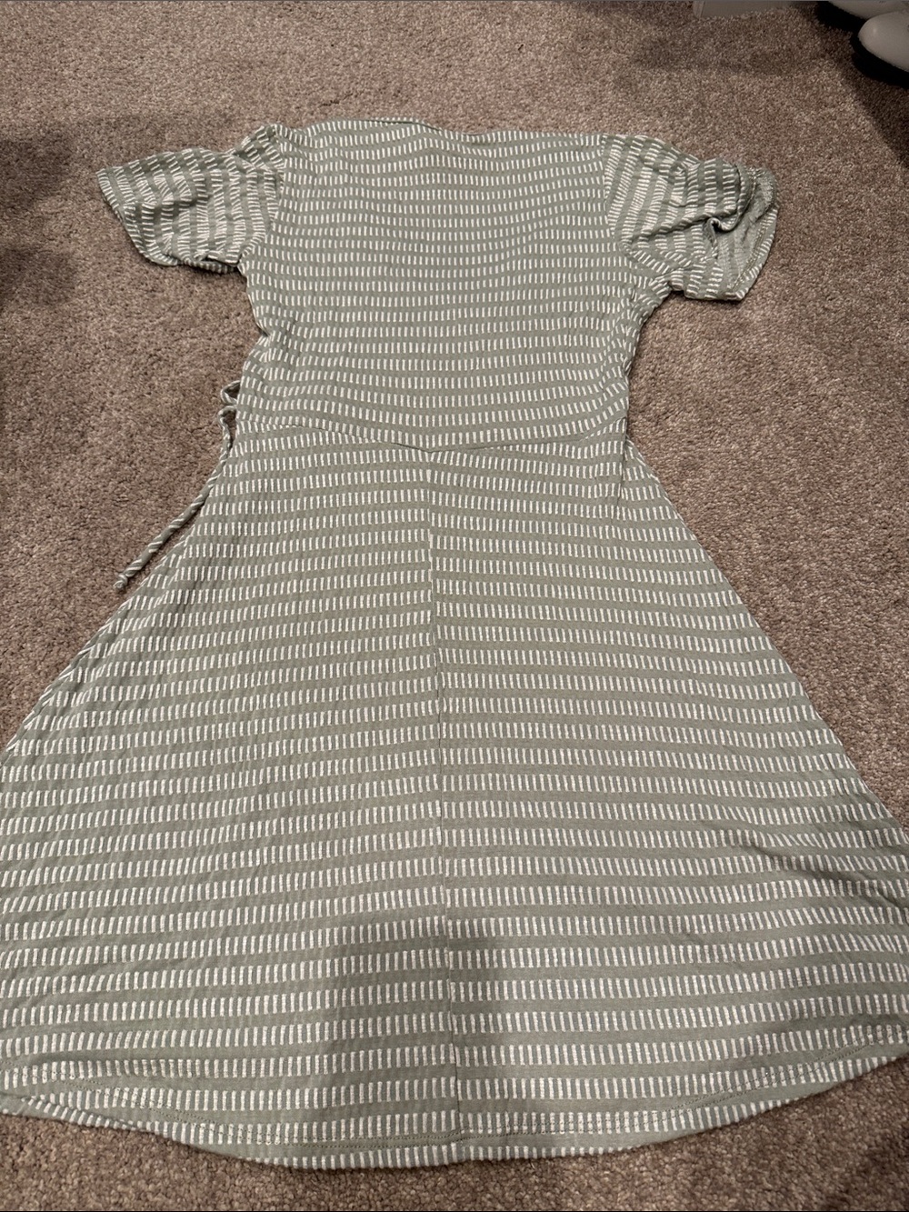 Caution To The Wind Sage Green Wrap Midi Dress with White Stripe - Picture 6 of 6
